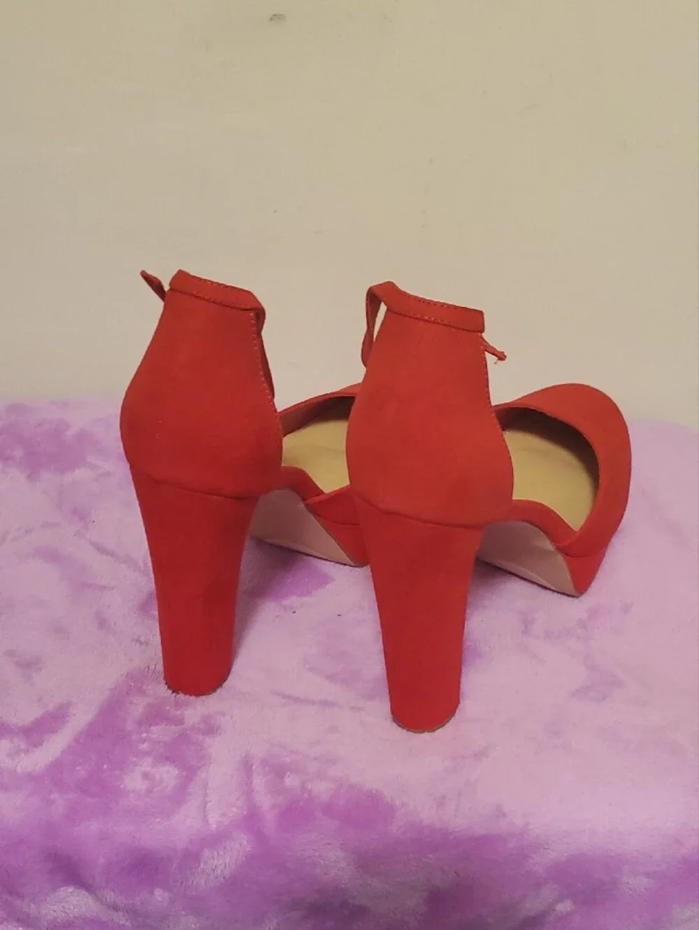 Shoe Dazzle Red Platform Ankle-Strap Block Heels